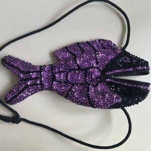 Vintage Sequin Fish Shoulder Bag Purple Purse